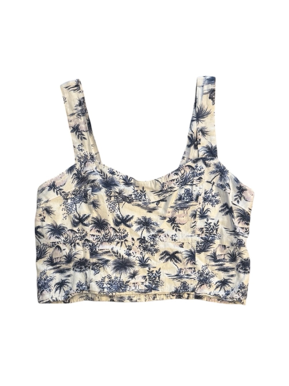 Abercrombie & Fitch Linen-Blend Tropical Toile Smocked Crop Top XL